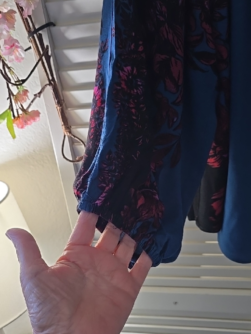Free People Blue Floral Peasant Blouse with Tie - Picture 3 of 7